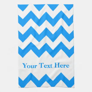 Light Blue Bold Chevron with customisable text Tea Towel