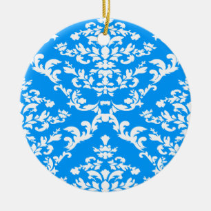 Light Blue Bold Damask at Emporiomoffa Ceramic Tree Decoration