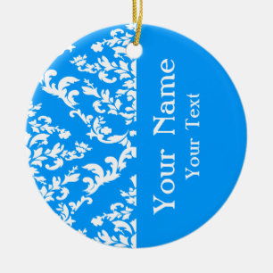 Light Blue Bold Damask w/ name at Emporiomoffa Ceramic Tree Decoration