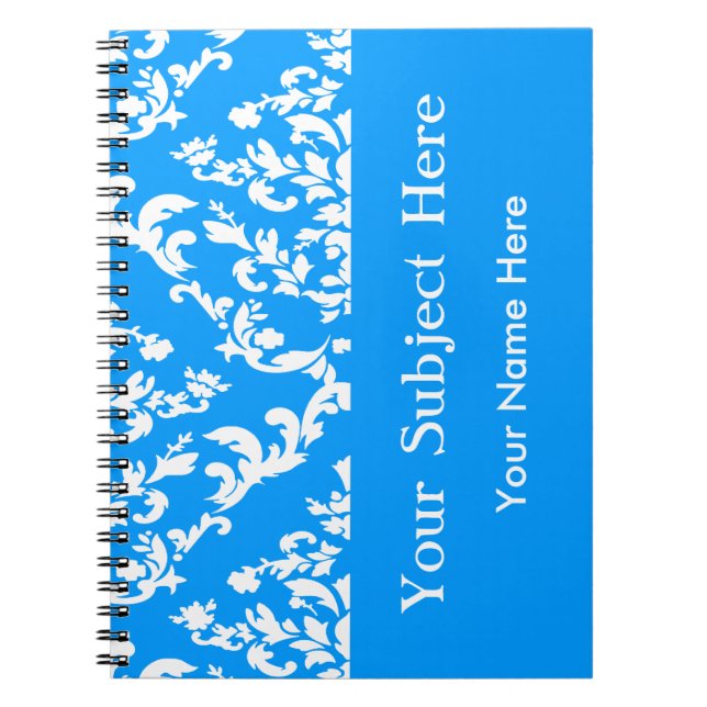 Light Blue Bold Mod Damask w/ custom text Notebook (Front)