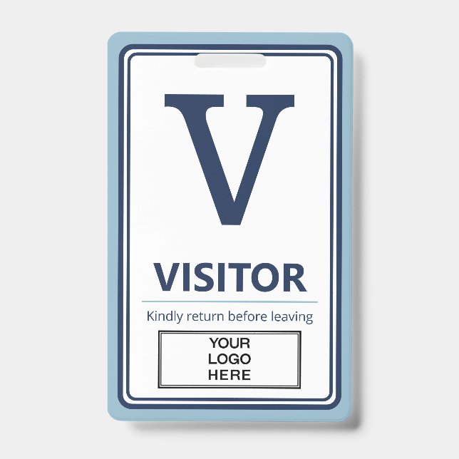 Light Blue Border Business Logo Visitor ID Badge (Front)