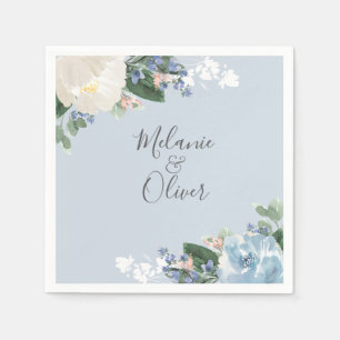 Light Blue Botanical Floral Wedding Napkins