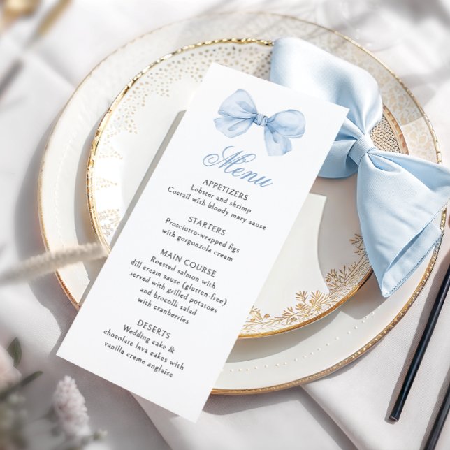 Light Blue Bow Coquette Baby Boy Shower Menu (Creator Uploaded)
