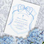 Light Blue Bow Crest Baptism Invitation<br><div class="desc">elegant Baptism invitation</div>