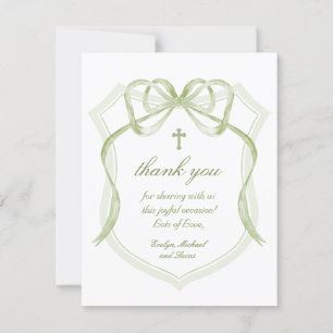 Light Blue Bow Crest Baptism Thank You Card