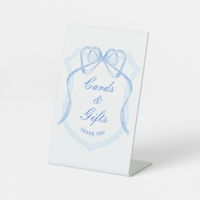 Light Blue Bow Crest Cards & Gifts Pedestal Sign (Front)