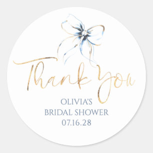 Light Blue Bow Favours Bridal Shower Thank You  Classic Round Sticker