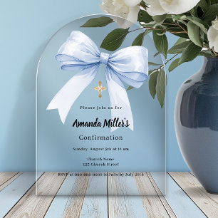 Light blue bow girl arch luxury Confirmation Acrylic Invitations