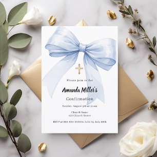 Light blue bow girl Confirmation Invitation