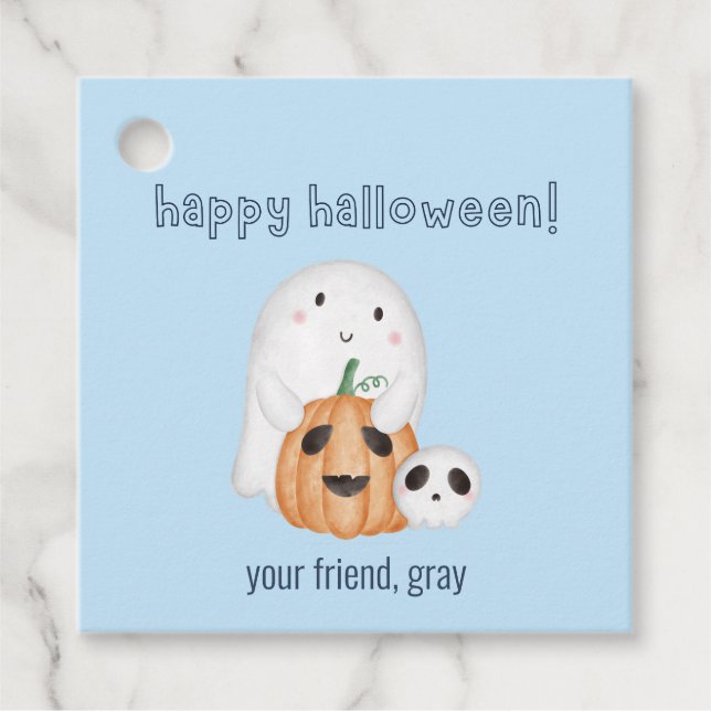 light blue boys happy halloween tag (Front)
