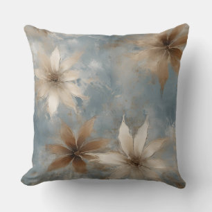 Light Blue Brown Beige Abstract Floral Cushion