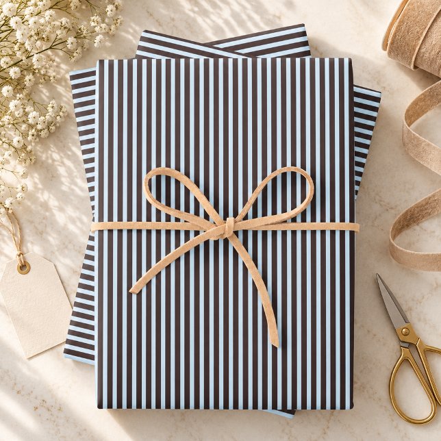 Light Blue Brown Classic Preppy Stripe Pattern Wrapping Paper Sheet (Creator Uploaded)
