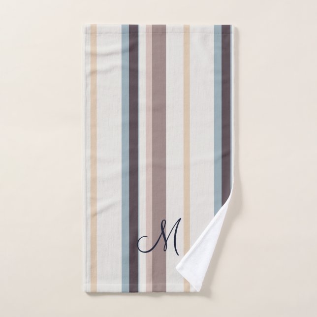 Light Blue, Brown & Ivory Simple Decorative  Bath Towel Set (Hand Towel)