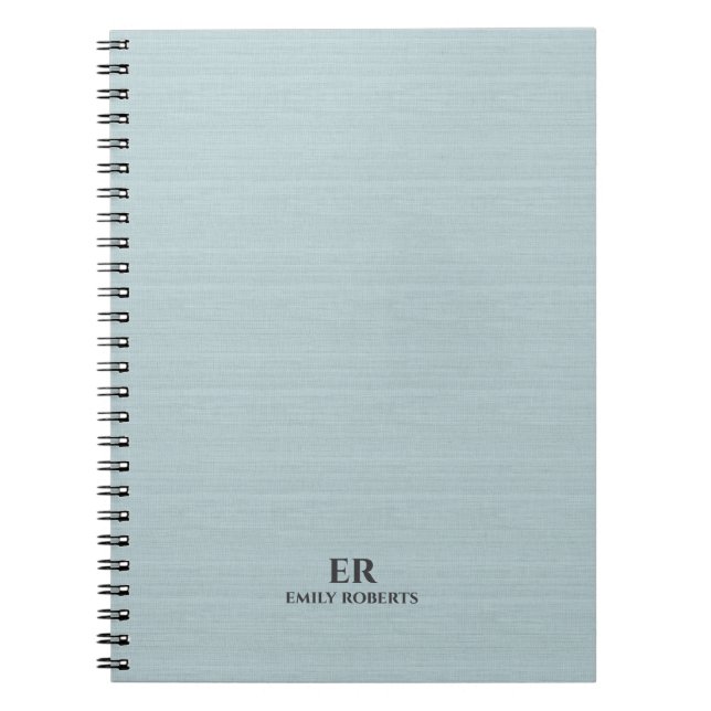 Light Blue Burlap Black Typography Minimalistic De Notebook (Front)