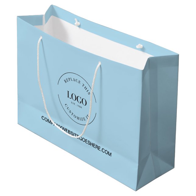 Light blue Business Company website Your Logo  Large Gift Bag (Front Angled)