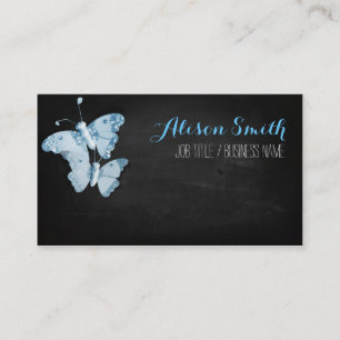 Light blue Butterflies on black chalkboard Business Card