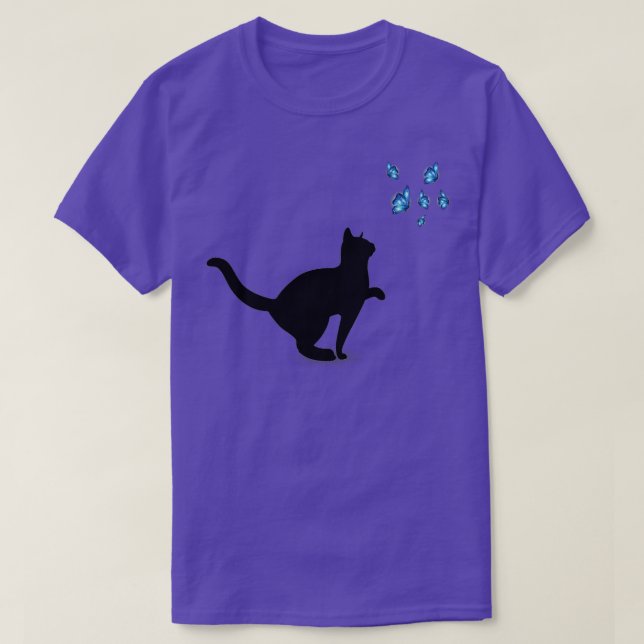 light blue butterfly cat playing T-Shirt (Design Front)