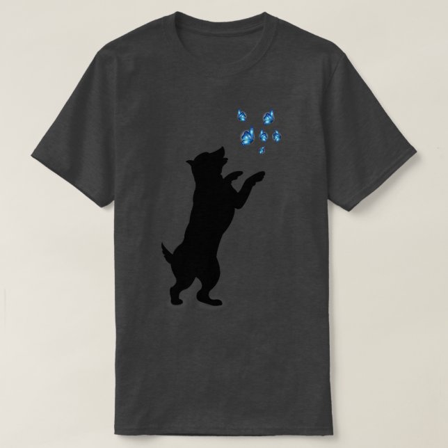light blue butterfly dog playing T-Shirt (Design Front)