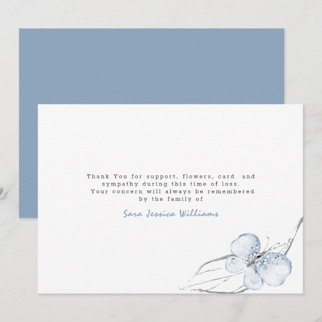 Light Blue Butterfly Funeral   Thank You Card (Front/Back)