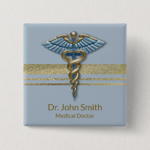 Light Blue Caduceus Faux Gold Foil Stripes Medical 15 Cm Square Badge
