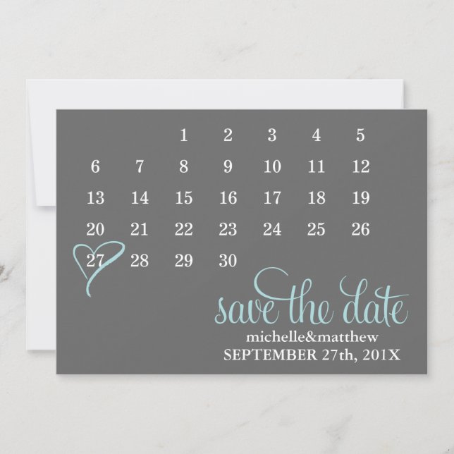 Light Blue Calendar Wedding Save the Date (Front)