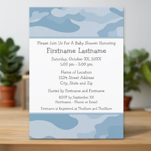 Light Blue Camo Boy Baby Shower Party - Invitation