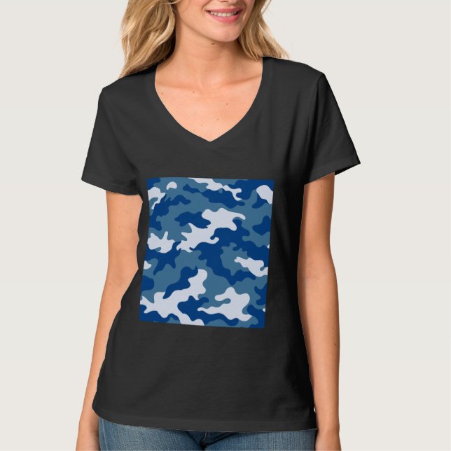 Light Blue Camouflage Art Pretty Pattern Camo T-Shirt (Front)