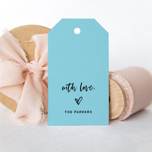 Light Blue Casual Script and Heart With Love Gift Tags