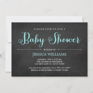 Light Blue Chalkboard Baby Shower Invitation