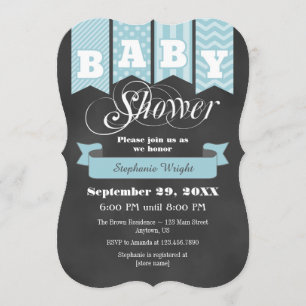 Light Blue Chalkboard Flag Baby Shower Invite