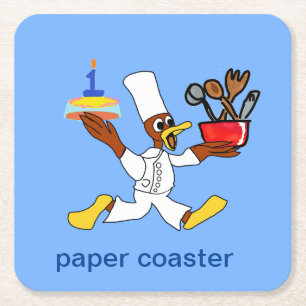 Light Blue Chef Ducky Kazoo Paper Coaster