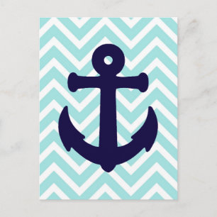 Light Blue Chevron Nautical Anchor Postcard 2