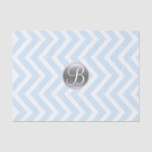 Light Blue Chevron Print Monogram Letter Initial Tissue Paper