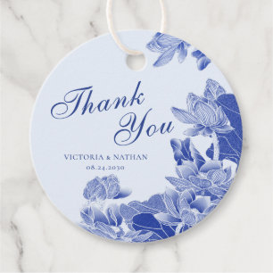 Light Blue Chinoiserie Floral Wedding Thank You Favour Tags