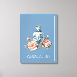 Light Blue Chinoiserie Vase Floral Canvas Print