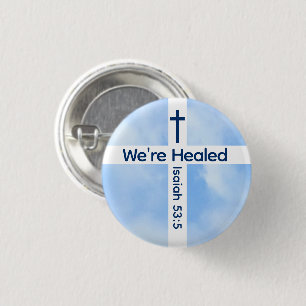 Light Blue Christian Cross Bible Verse Healing  3 Cm Round Badge
