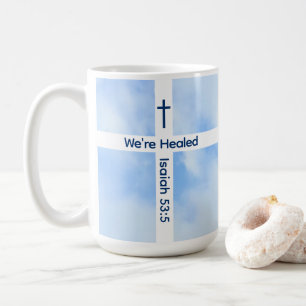 Light Blue Christian Cross Bible Verse Healing Coffee Mug