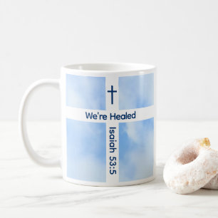 Light Blue Christian Cross Bible Verse Healing  Coffee Mug