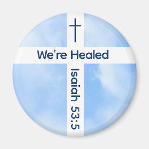 Light Blue Christian Cross Bible Verse Healing Magnet