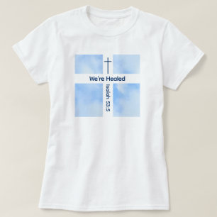 Light Blue Christian Cross Bible Verse Healing T-Shirt