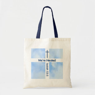 Light Blue Christian Cross Bible Verse Healing  Tote Bag