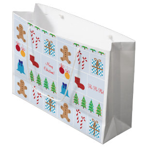 Light Blue Christmas Pattern Large Gift Bag