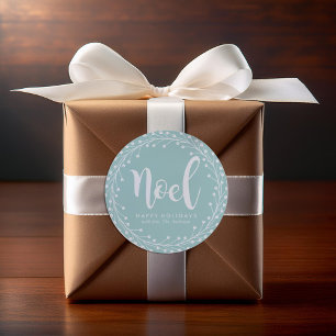 Light Blue Christmas Wreath Classic Round Sticker