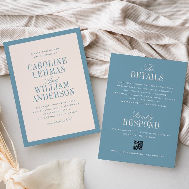 Light Blue Classic Elegant Double-Sided Wedding  Invitation (Creator Uploaded)