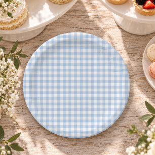 Light Blue Classic Gingham Design Paper Plate
