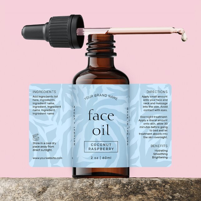 Light Blue Cleanser 2 OZ Skincare Bottle Label (Trendy light blue cosmetic bottle label with fully customizable text and colors)