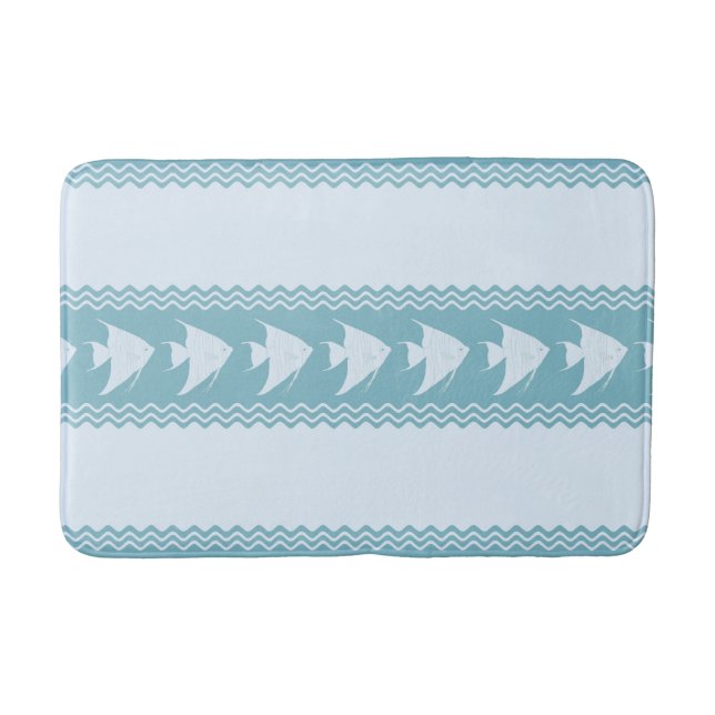 Light Blue Coastal Angelfish Stripes Bath Mat (Front)