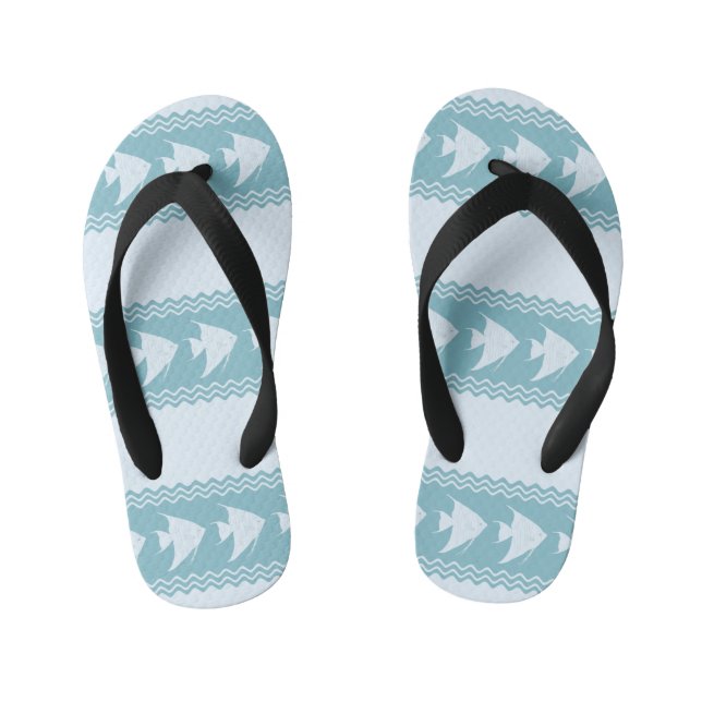 Light Blue Coastal Angelfish Stripes Kid's Flip Flops (Footbed)