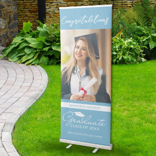 Light Blue Congratulations Graduation Grad Photo Retractable Banner