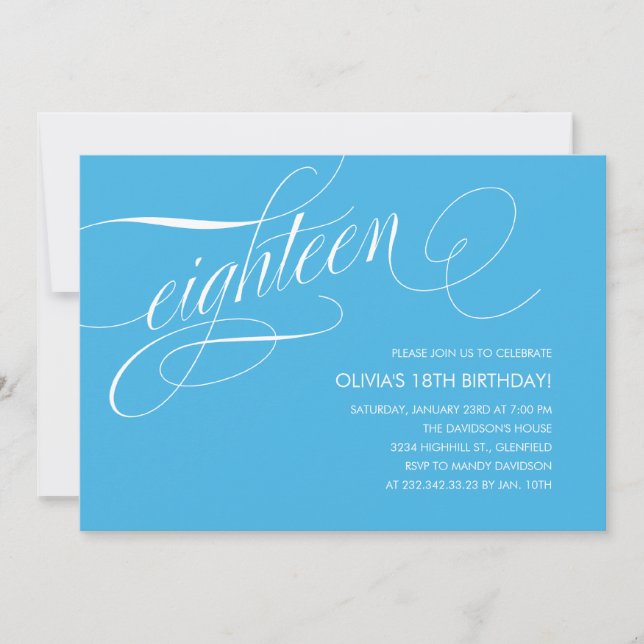 Light Blue Contemporary 18th Birthday Invitations (Front)